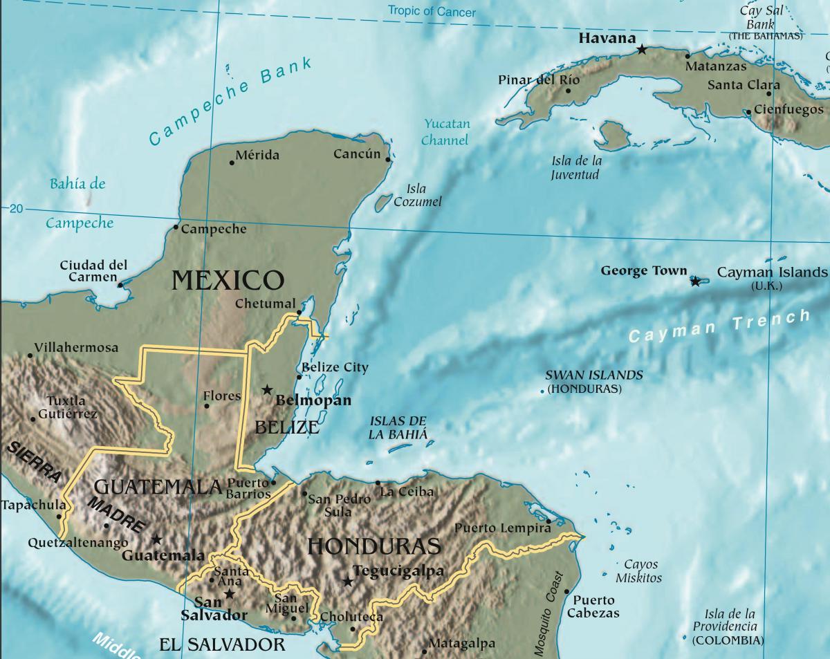 નકશો ગલ્ફ ઓફ હોન્ડુરાસ