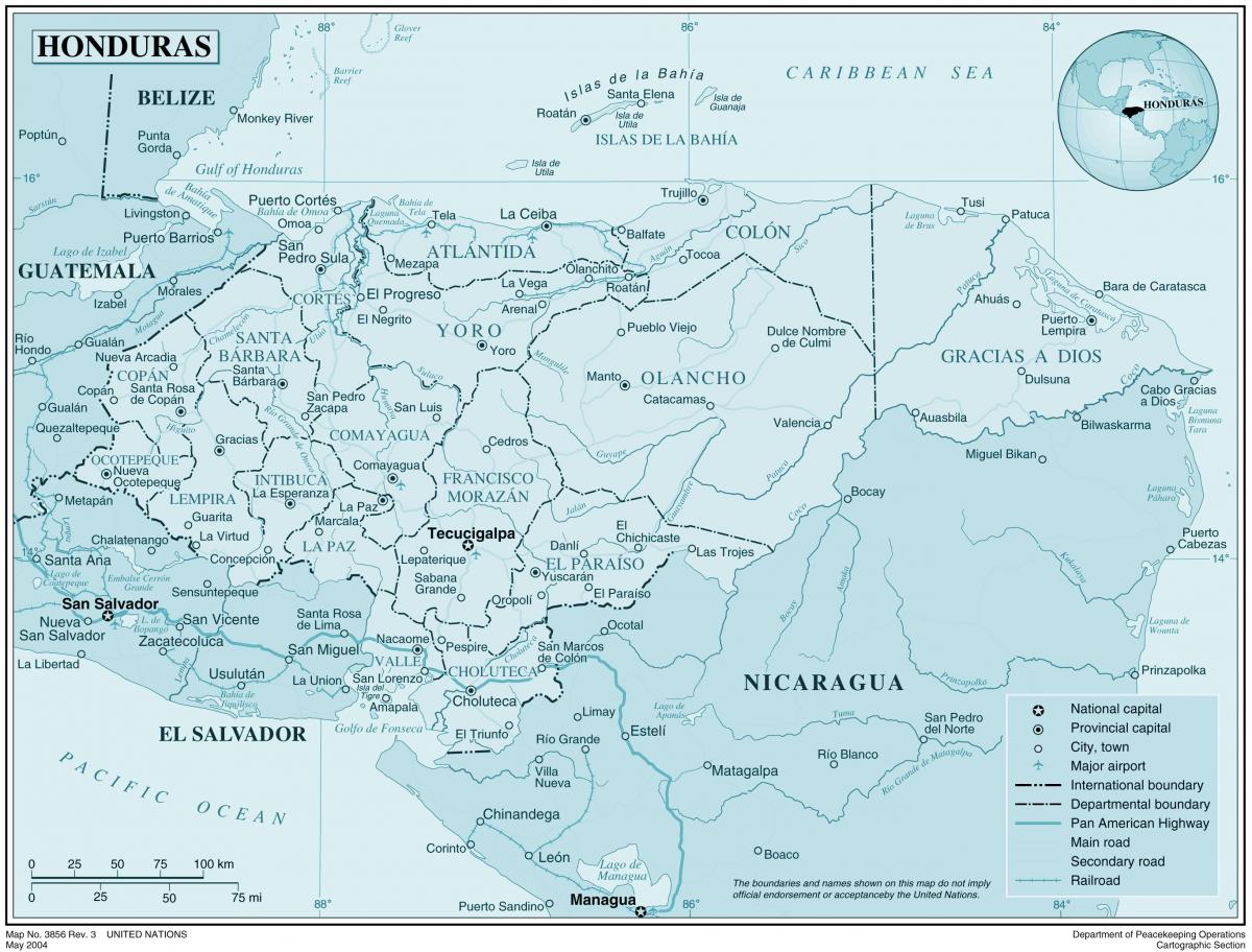નકશો ભૌતિક નકશો હોન્ડુરાસ