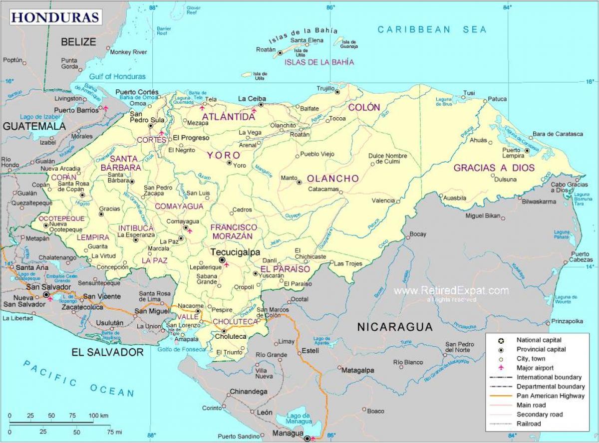 નકશો રાજકીય નકશો હોન્ડુરાસ