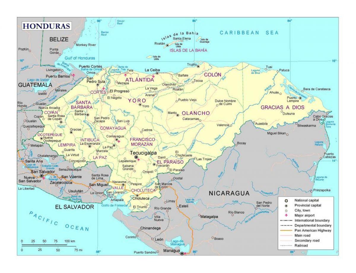 હોન્ડુરાસ સાથે નકશો શહેરો